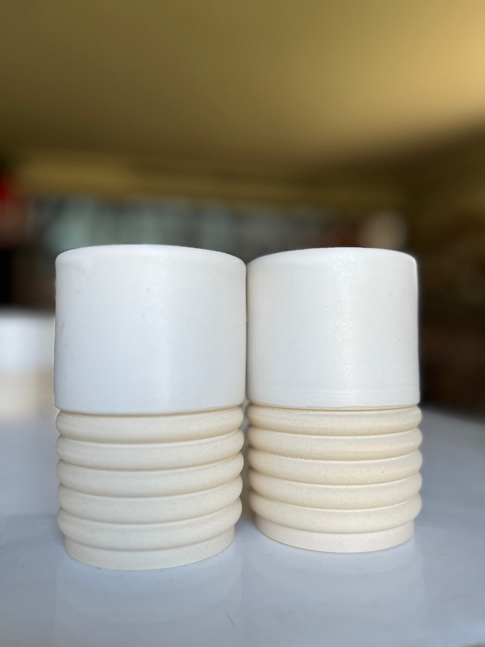 White Ribbed Cups (set of 2)