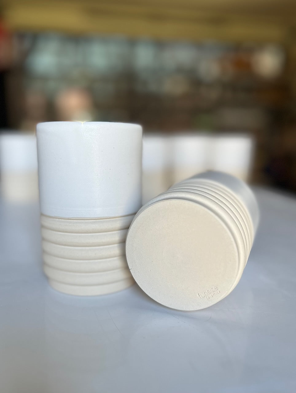 White Ribbed Cups (set of 2)