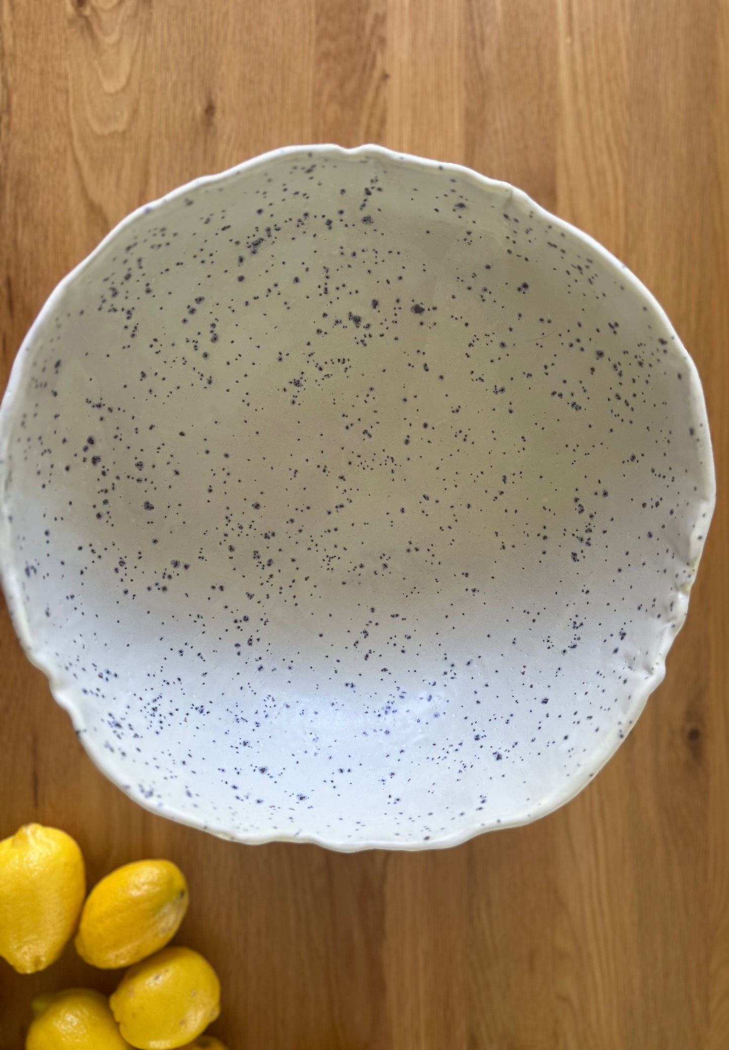 Pedestal Fruit Bowl - Matte White with Indigo Specks