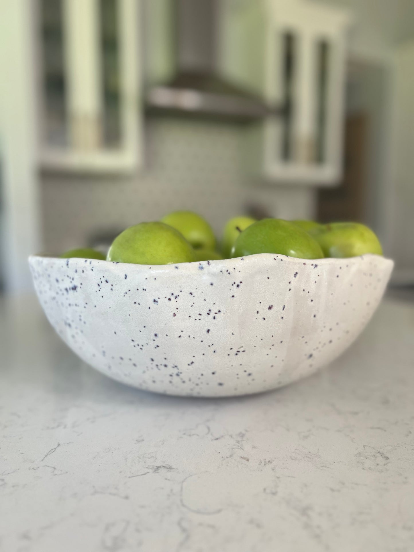Organic Fruit Bowl - Matte White with Indigo Specks