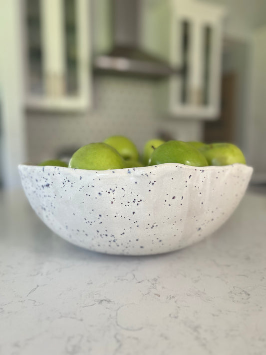Organic Fruit Bowl - Matte White with Indigo Specks