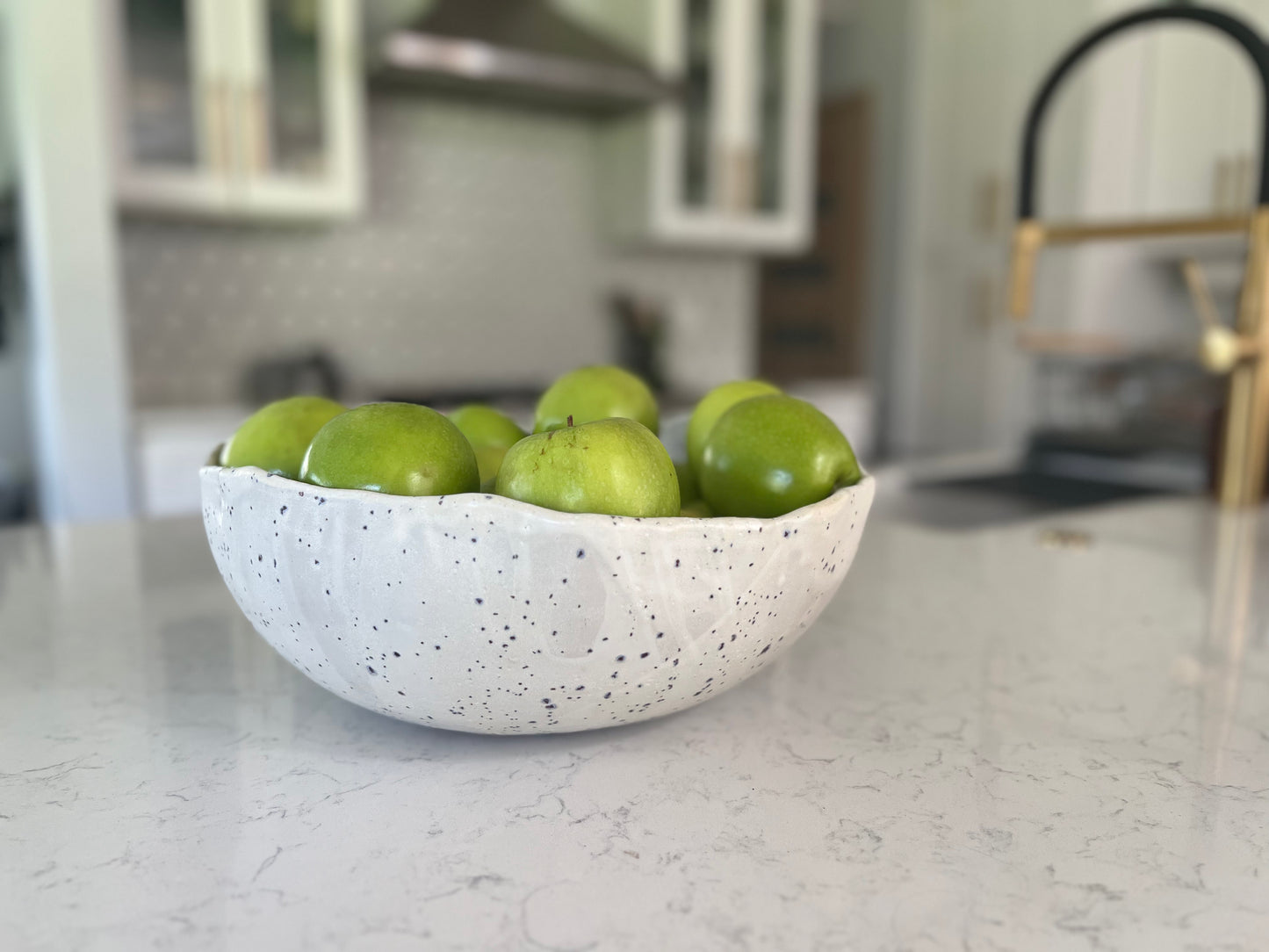 Organic Fruit Bowl - Matte White with Indigo Specks
