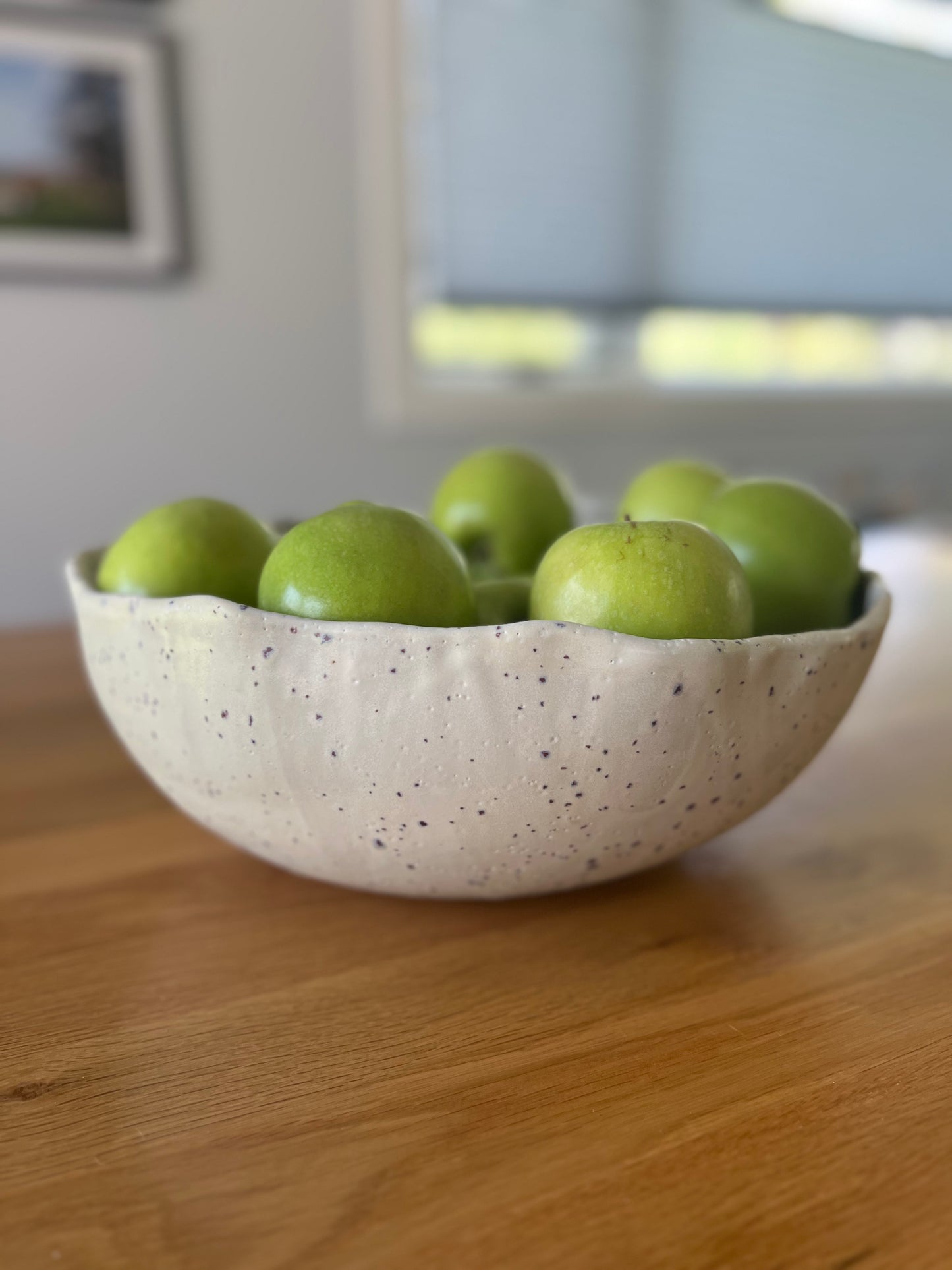 Organic Fruit Bowl - Matte White with Indigo Specks