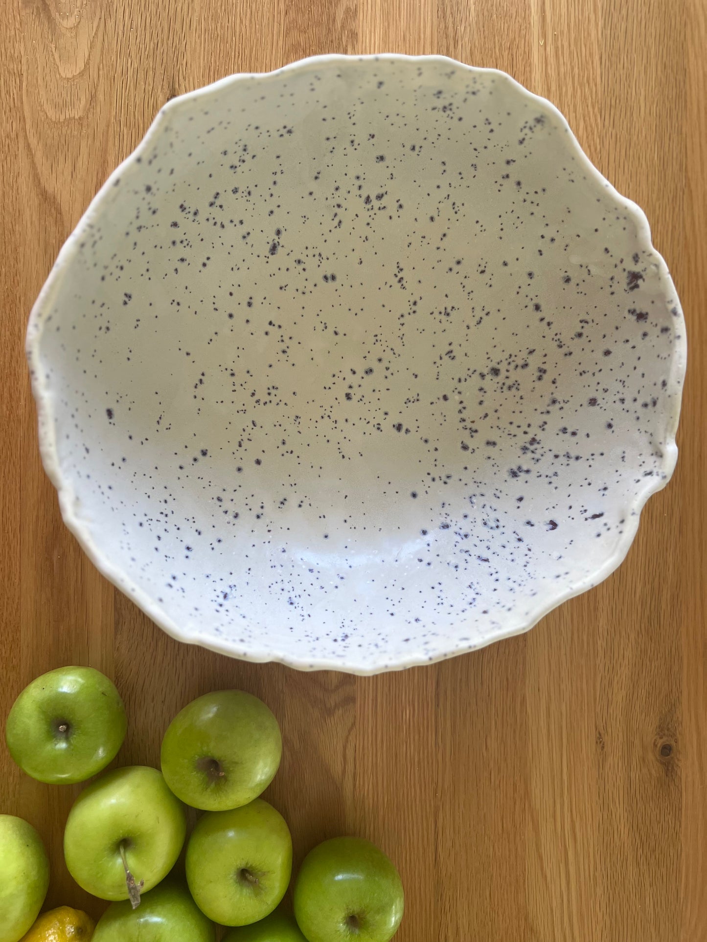 Organic Fruit Bowl - Matte White with Indigo Specks