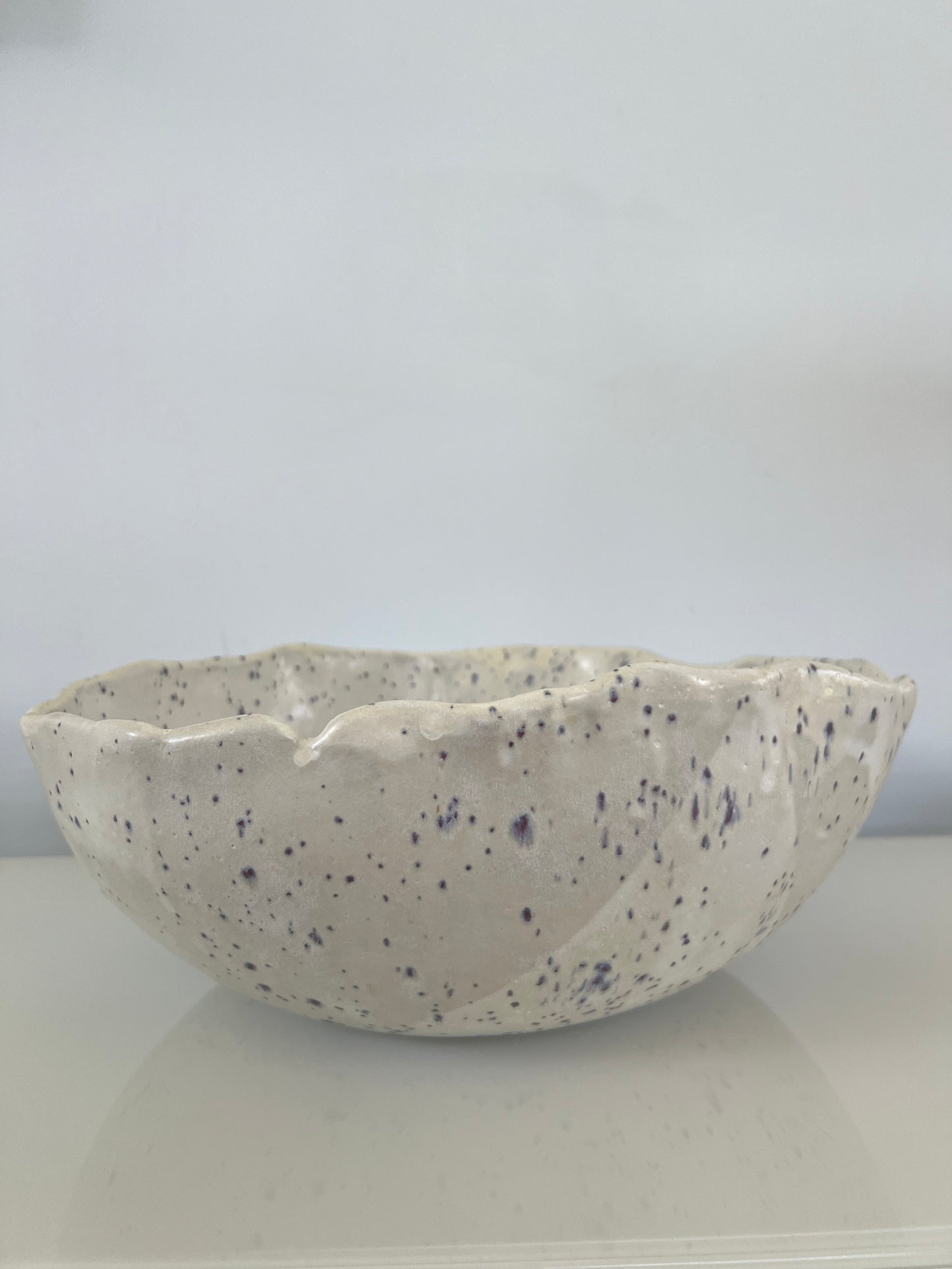 Organic Fruit Bowl - Matte White with Indigo Specks