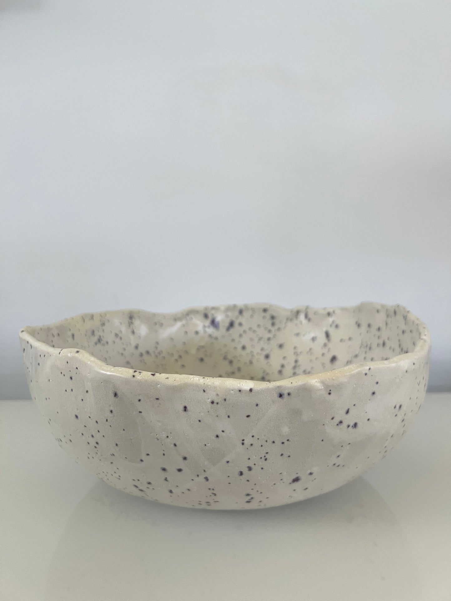 Organic Fruit Bowl - Matte White with Indigo Specks