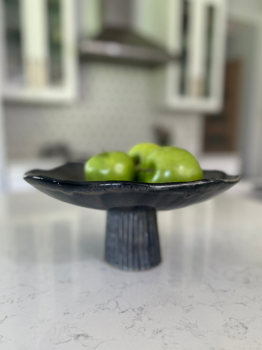 Small Pedestal Fruit Stand - Hazy Satin Black