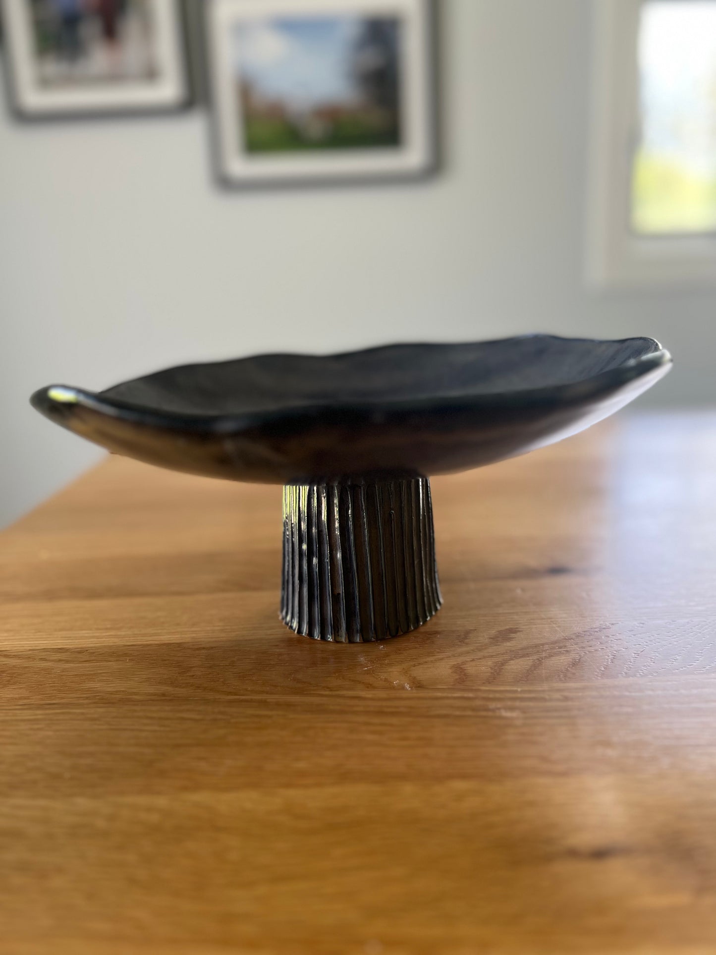Small Pedestal Fruit Stand - Hazy Satin Black
