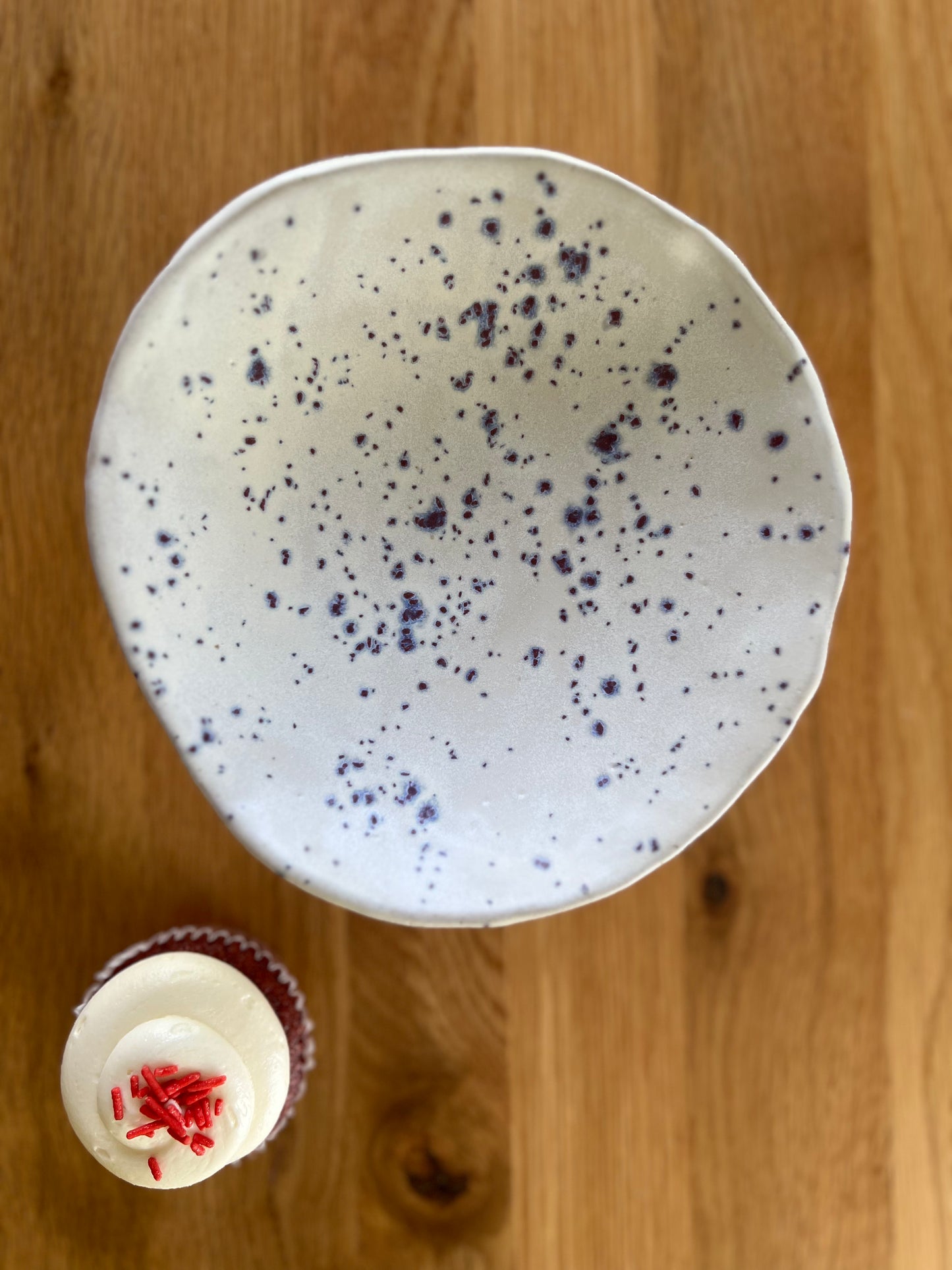 Mini Pedestal Dish Catchall - Matte White with Indigo Specks