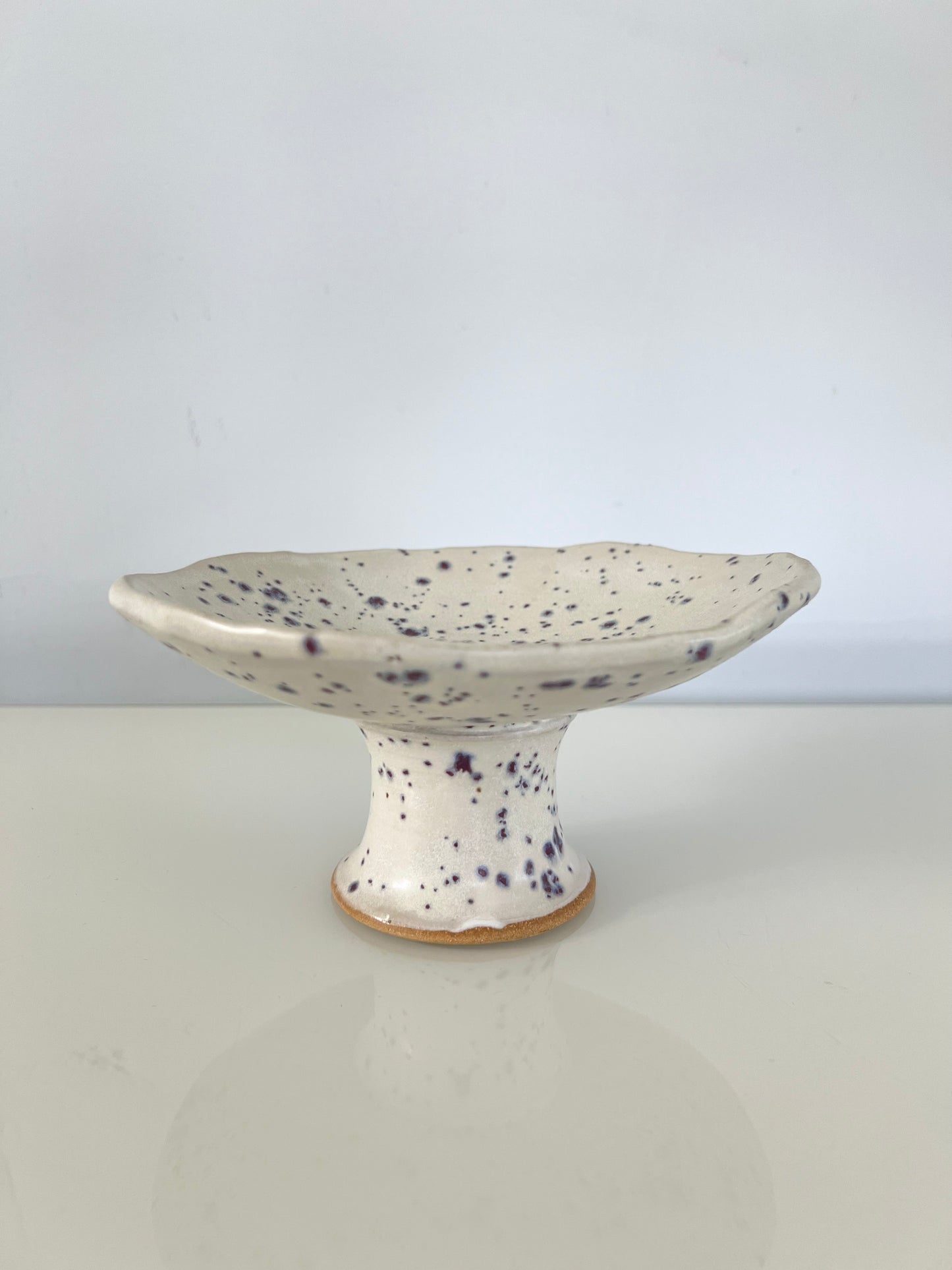 Mini Pedestal Dish Catchall - Matte White with Indigo Specks
