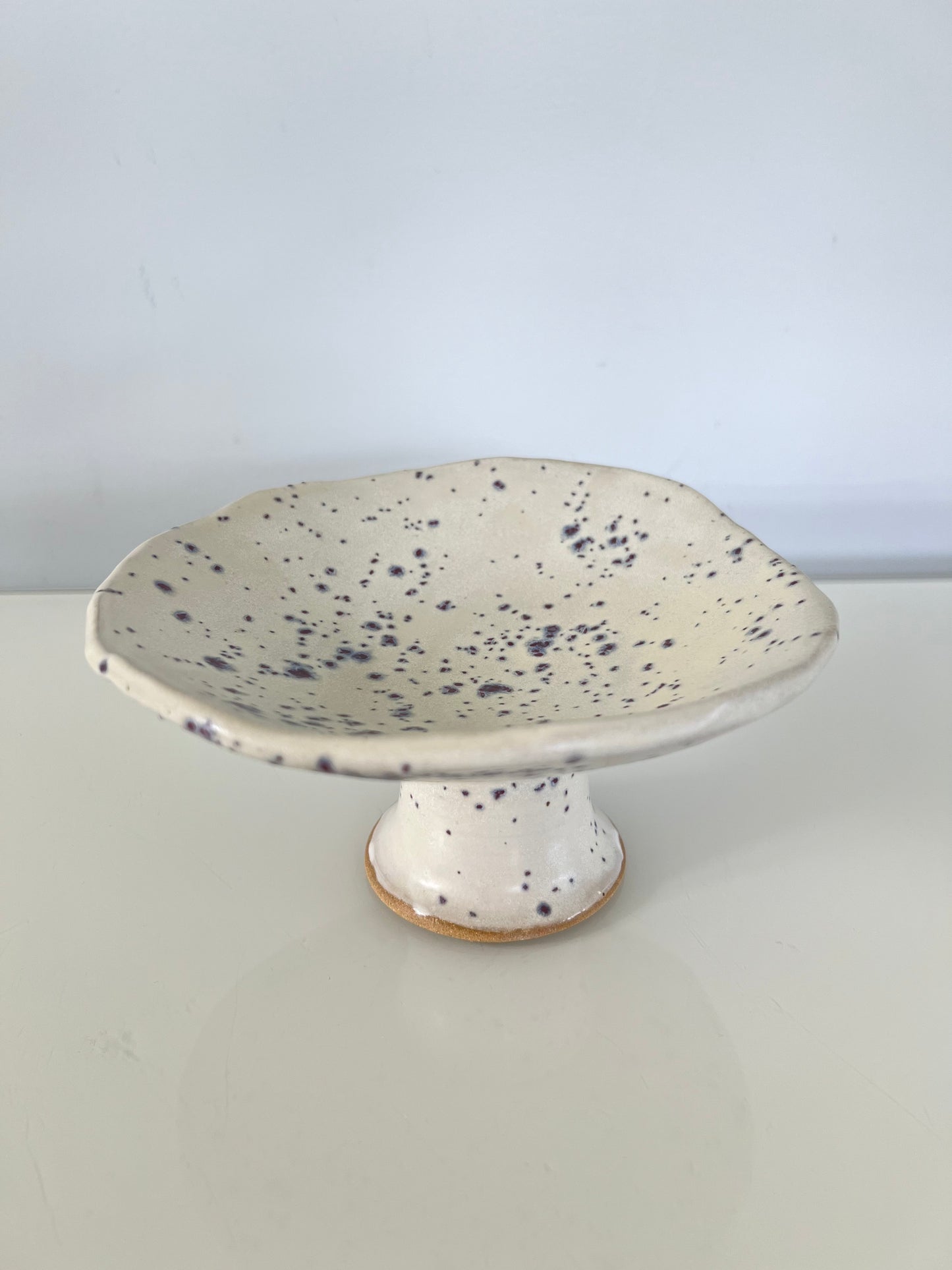 Mini Pedestal Dish Catchall - Matte White with Indigo Specks