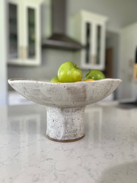 Pedestal Fruit Bowl - Oatmeal Glaze with Indigo Specks